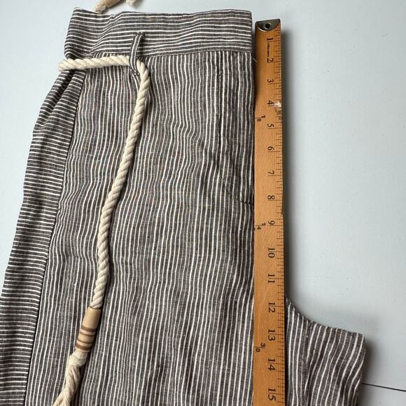 Ett:twa Anthropologie Pants Womens 12 Brown Striped Linen Wide Leg Boho Resort - Picture 12 of 15